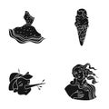 Italian dress, gelato, pinocchio, goddess of love. Italy set collection icons in black style vector symbol stock