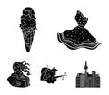 Italian dress, gelato, pinocchio, goddess of love. Italy set collection icons in black style vector symbol stock Royalty Free Stock Photo