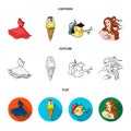 Italian dress, gelato, pinocchio, goddess of love. Italy set collection icons in cartoon,outline,flat style vector Royalty Free Stock Photo