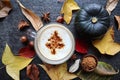 Italian espresso with milk in autumn style Royalty Free Stock Photo