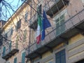 Italian and EU flags flying side by side Royalty Free Stock Photo