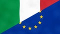 Italian and Europe flag. Brexit concept of Italy leaving European Union