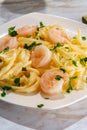 Italian Fettuccine Alfredo Shrimp Royalty Free Stock Photo