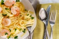 Italian Fettuccine Alfredo Shrimp Royalty Free Stock Photo