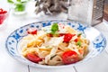 Italian fettuccine pasta with cherry tomatoes and parmesan Royalty Free Stock Photo