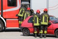 italian firefighters in action during a car accident Royalty Free Stock Photo