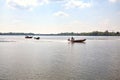 Italian firefighters boats on a lake during a training Royalty Free Stock Photo