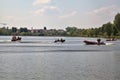 Italian firefighters boats on a lake during a training Royalty Free Stock Photo