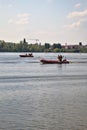 Italian firefighters boats on a lake during a training Royalty Free Stock Photo