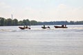 Italian firefighters boats on a lake during a training Royalty Free Stock Photo