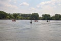 Italian firefighters boats on a lake during a training Royalty Free Stock Photo