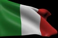 Italian Flag in the Wind: A 3D Render on Black Background Royalty Free Stock Photo