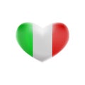Italian Flag with a Heart shape isolated on white background. A flag of Italy Glossy button Royalty Free Stock Photo