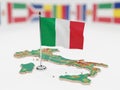 Italian flag on map of italy isolated on white background Royalty Free Stock Photo