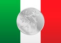 Italian flag with old vintage italian coin symbol, Italy