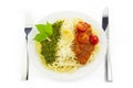 Italian flag - pasta with green pesto... Royalty Free Stock Photo