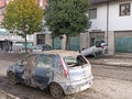 Italian floods aftermath, upturned car write-off Royalty Free Stock Photo