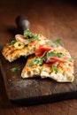 Italian focaccia bread with ham and olives Royalty Free Stock Photo