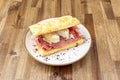 Italian focaccia with Iberian ham and cheese, black pepper and olive oil Royalty Free Stock Photo