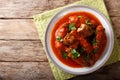 Italian food: beef steak stuffed with parsley and parmesan cheese in tomato sauce close-up on a plate. horizontal top view Royalty Free Stock Photo