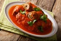 Italian food: beef steak stuffed with parsley and parmesan cheese in tomato sauce close-up on a plate. horizontal Royalty Free Stock Photo