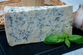 Italian food, buttery or firm blue cheese made from cow milk in Gorgonzola, Milan, Italy