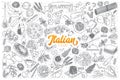 Italian food doodle set with orange lettering