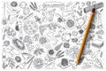 Italian food doodle vector set