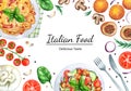 Italian food frame. Menu template watercolor Royalty Free Stock Photo