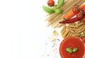 Italian food, ingredients for tomato pasta. Royalty Free Stock Photo