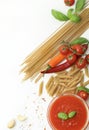 Italian food, ingredients for tomato pasta. Royalty Free Stock Photo