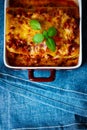 Italian Food. Lasagna plate. Top view.