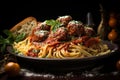 Italian food Meatballs and spagetti