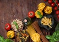 italian food pasta basil cherry tomatoes Royalty Free Stock Photo