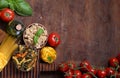 italian food pasta basil cherry tomatoes Royalty Free Stock Photo