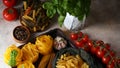 italian food pasta basil cherry tomatoes Royalty Free Stock Photo