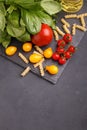 Italian food: pasta, basil, tomato, olive oil Royalty Free Stock Photo