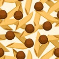 Italian food pasta penne with meatballs. Seamless pattern. Flat illustration on white background. Web site page and mobile