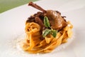 Italian food recipes Tagliatelle pasta with pigeon sauce Royalty Free Stock Photo