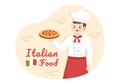 Italian Food Restaurant or Cafeteria with Chef Making Traditional Italian Dishes Pizza in Hand Drawn Cartoon Template Illustration Royalty Free Stock Photo