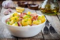 Italian food: salad with octopus, potatoes and onions Royalty Free Stock Photo