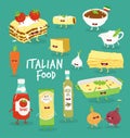 Italian food set. Lasagna and flavouring. Vector graphics