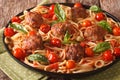 Italian food: spaghetti with meatballs and tomato sauce closeup Royalty Free Stock Photo