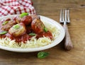 Italian food - spaghetti with tomato sauce and meatballs Royalty Free Stock Photo