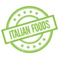 ITALIAN FOODS text written on green vintage stamp