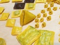 Fresh pasta homemade called in italian language tortelli and ravioli