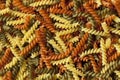 Italian fusilli tricocolore close up