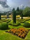 Italian garden and the clouds