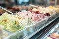 Italian Gelateria with Creamy Pistachio Gelato Display Royalty Free Stock Photo