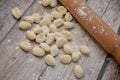 Italian gnocchi fresh pasta homemade on wooden table Royalty Free Stock Photo